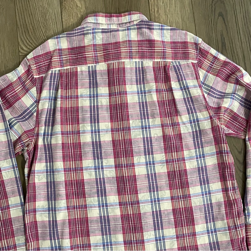 Tommy Bahama Plaid Long Sleeve Floral Shirt Plaid Collard Camp Mens Large - Picture 10 of 14
